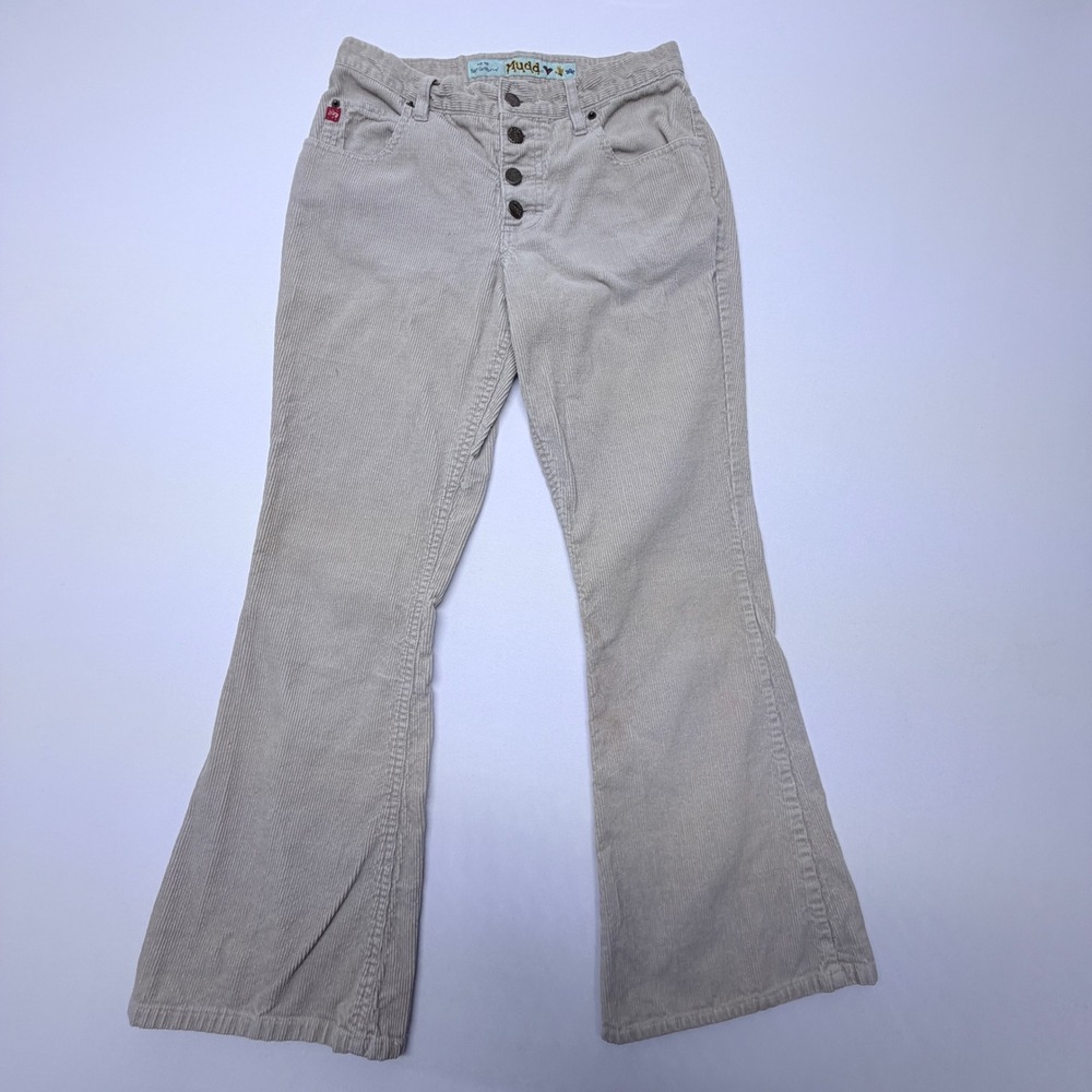 Vintage Mudd Tan Corduroy Flare Pants Button Fly Beige 100% Cotton Size 7